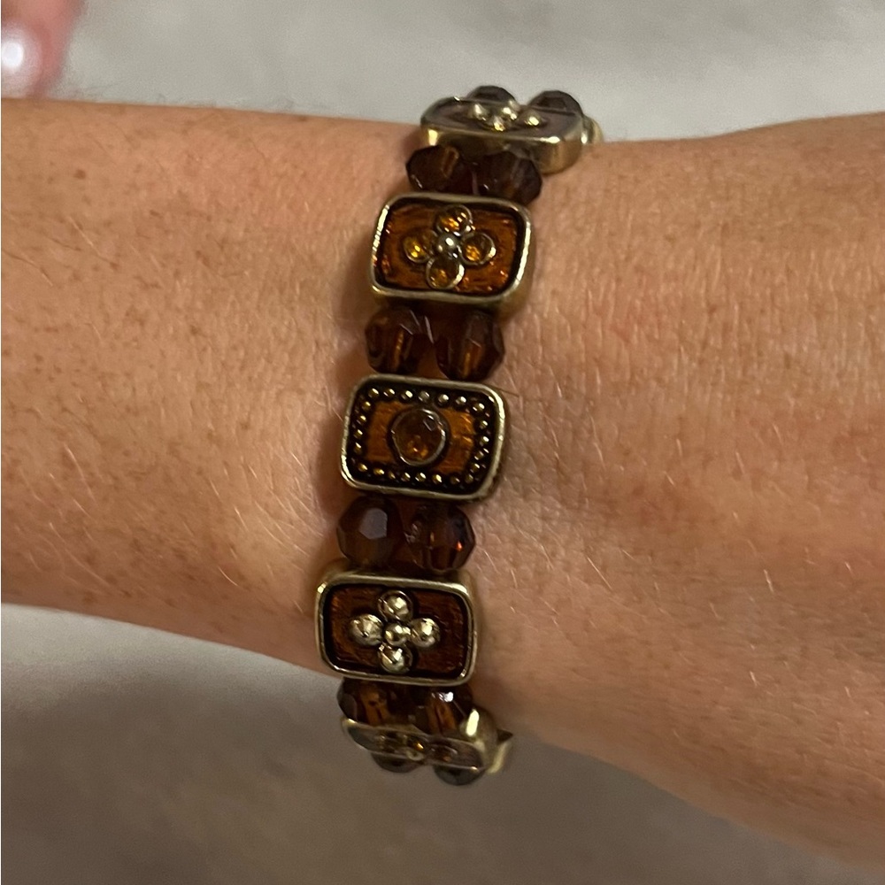 Vintage Women’s Brown and Gold Stretch Band Charm Bracelet with Unique Design